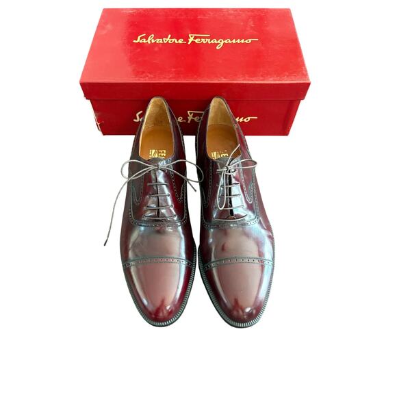 Salavatore Ferragamo Bordeaux Red Calf Cap Toe oxford work business  11 - Picture 2 of 11